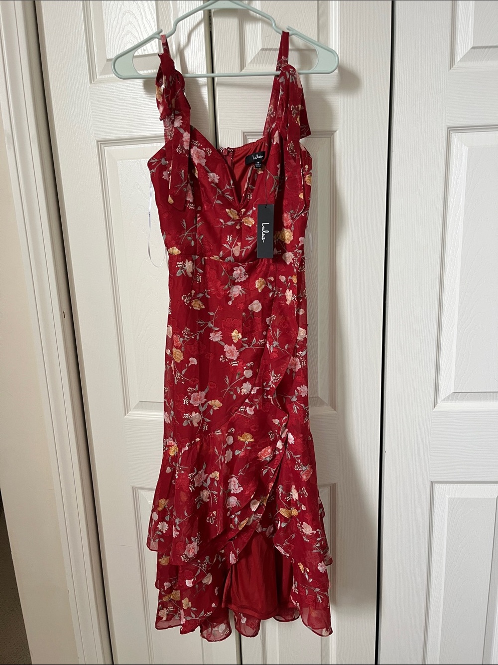 Lulu's Red Floral High-Low Ruffle Dress - Picture 3 of 7